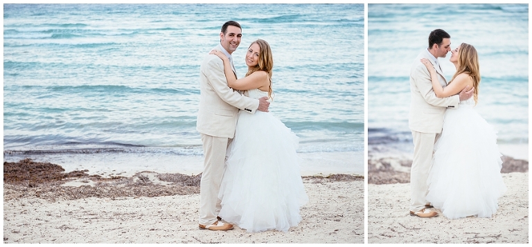 Bride and groom kissing in the beach in Jamaica