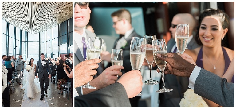 Close up of champagne glasses cheering after bride and groom got married