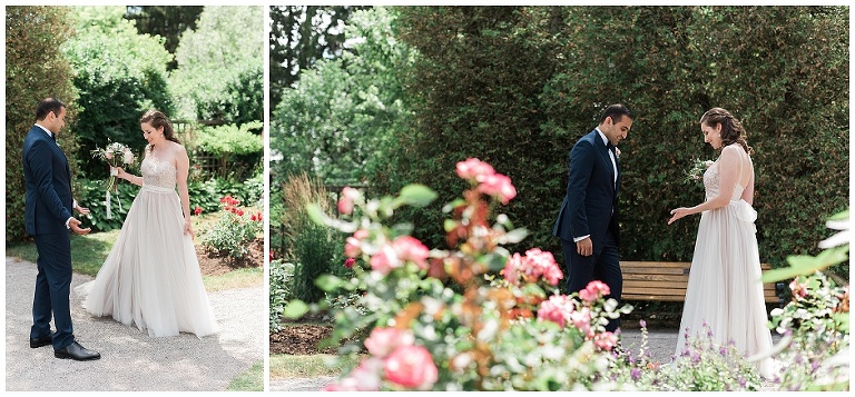 modern urban wedding in toronto, romantic first look and personal vows at gairloch gardens, wedding photos in liberty village