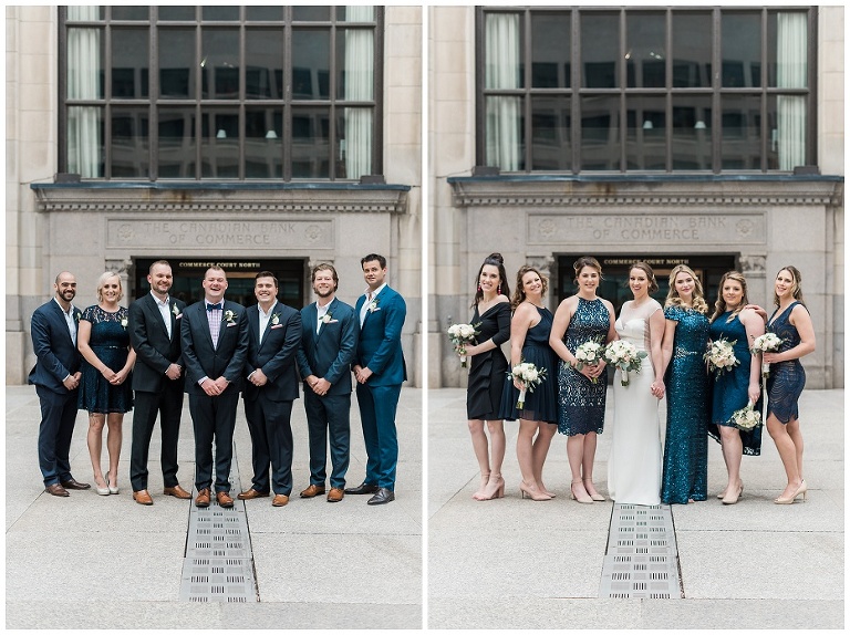 Wedding party photos before entering Jump Restaurant wedding
