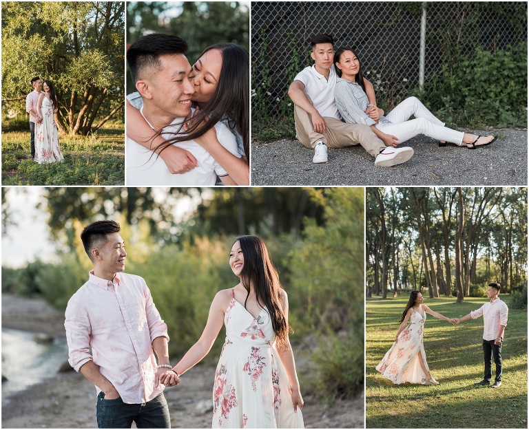 Asian couple being photographed at Cherry Beach for their engagement session by Toronto wedding photographer Caitlin Free Photography