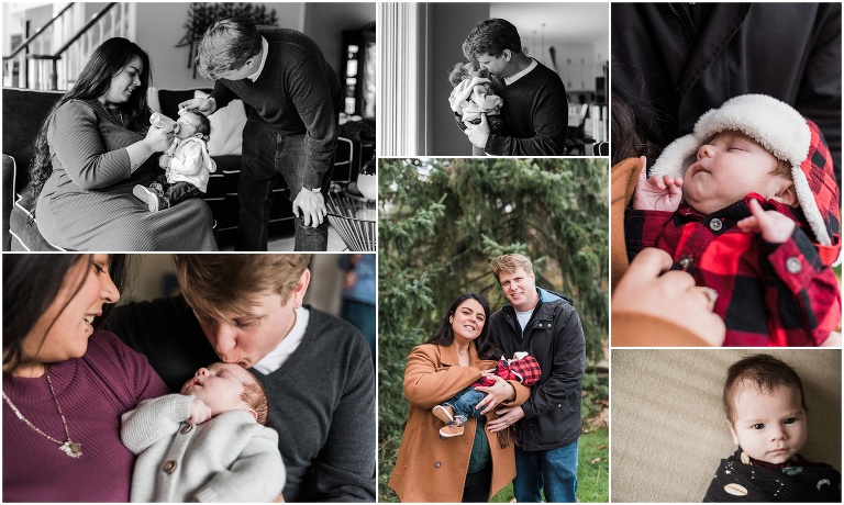 Toronto family photographer takes photos of newborn boy with mother and father in late autumn