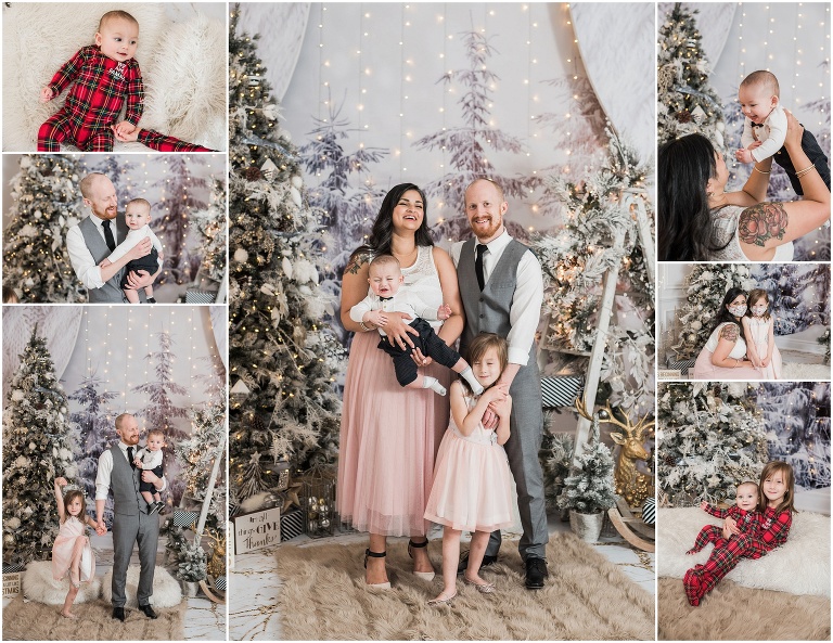 Toronto wedding photographer captures in studio photographs of family of 4 at Mint Room Studios for their Christmas set up