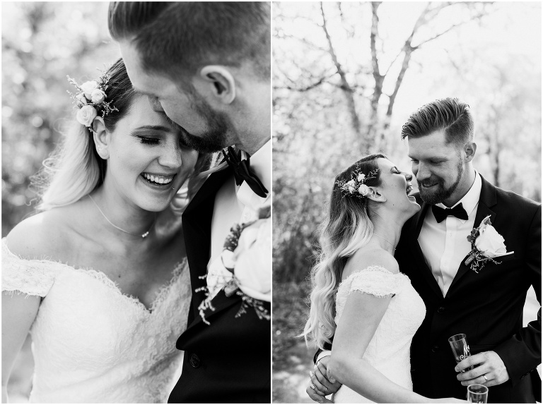 black and white portraits of bride and groom at Too Good Pond after eloping