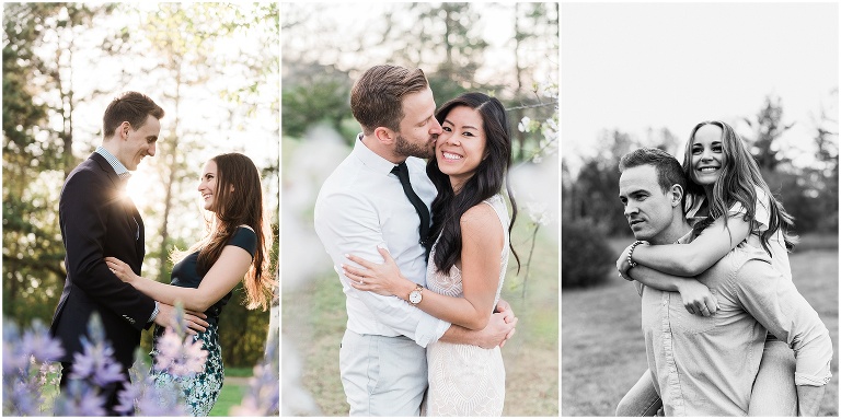 Collage of couples all around Ontario in cool places having engagement photos taken during the spring