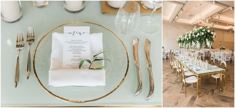 Gold rimmed dinner plates at Arlington Estate wedding