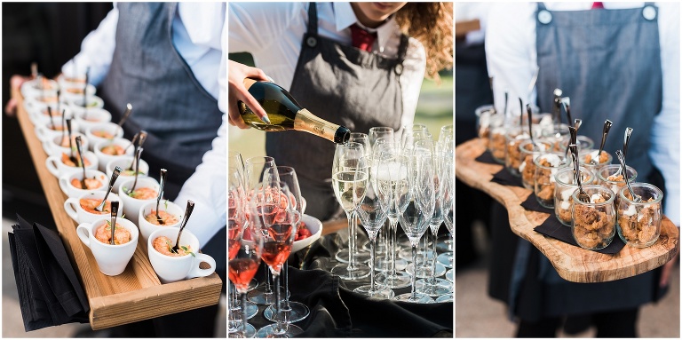 Servers at Arlington estate wedding serve champagne and hors d'oeuvres