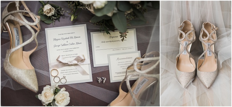 Bridal wedding details placed elegantly on table