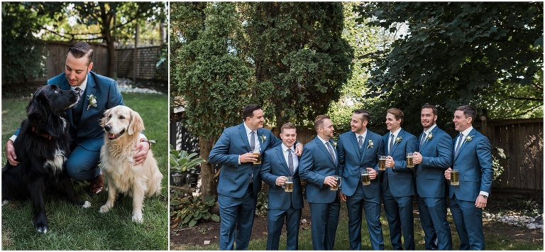 Groom takes wedding photos with his two dogs