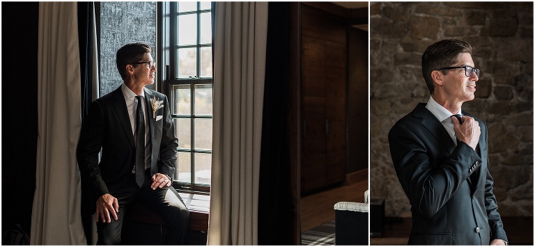 Portraits of the groom in his hotel room before he gets married