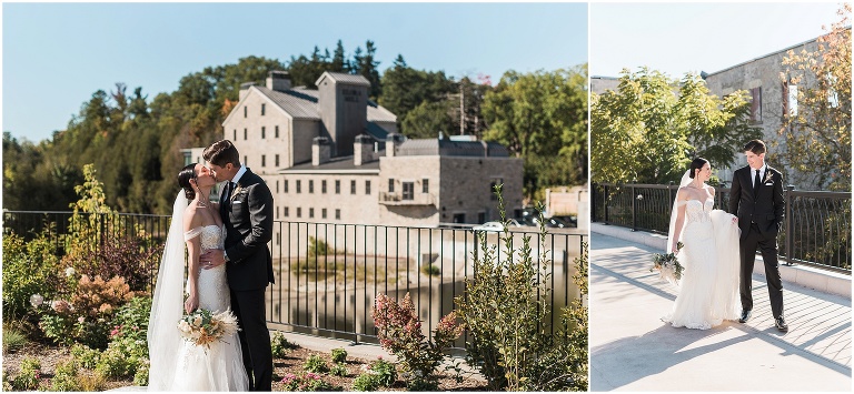 Bride and groom portraits after their ceremony at The Riverside Chapel at Elora Mill Hotel and Spa