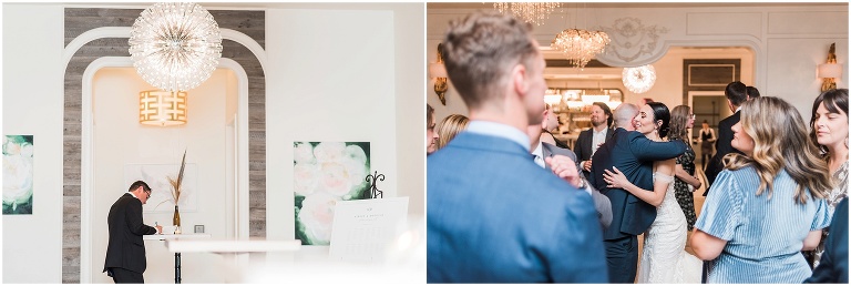 Candid moments of people interacting at Elora Mill wedding in The Granary