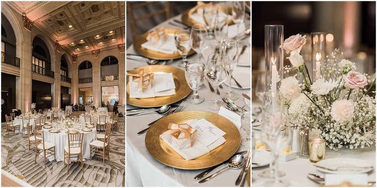 Photographs of the reception set up in the Grand Banking Hall at One King West