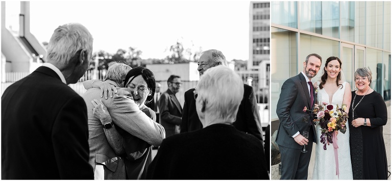 Family members hugging in an emotional embrace at Art Gallery of Hamilton wedding