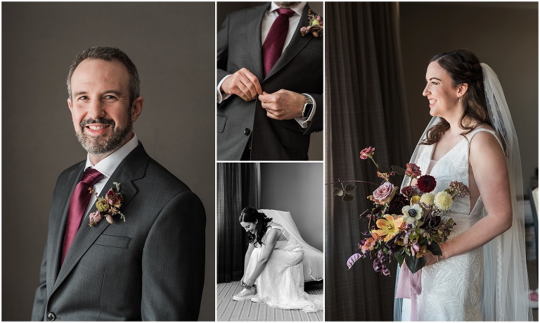Individual photos of bride and groom getting ready for Art gallery of hamilton wedding