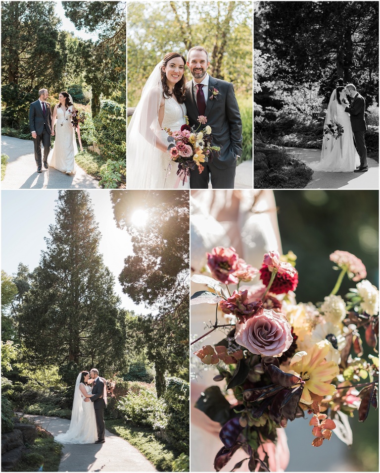 Portraits of bride and groom at Royal Botanical Gardens Rock garden