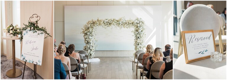 Ceremony details including an in memorium photo, and welcome sign to wedding