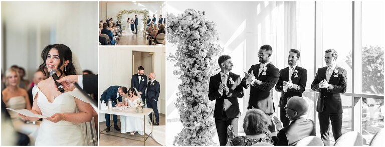Bride reading her vows as she cries at wedding ceremony