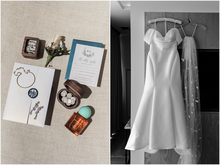 Bride's wedding day details in direct sun