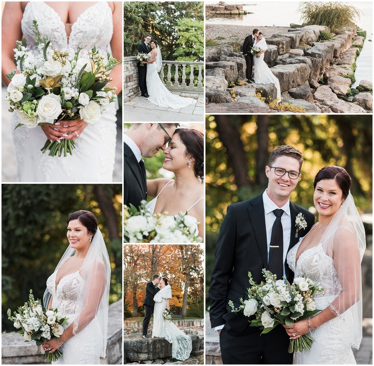 Bride and Groom walk around Paletta Mansion property during their October wedding