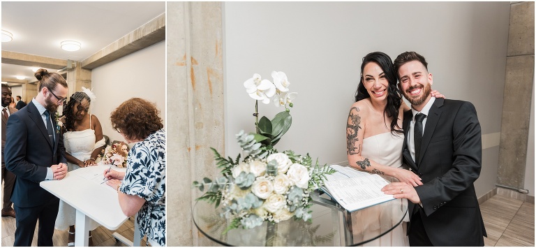 Couples signing their wedding documents at Toronto City Hall