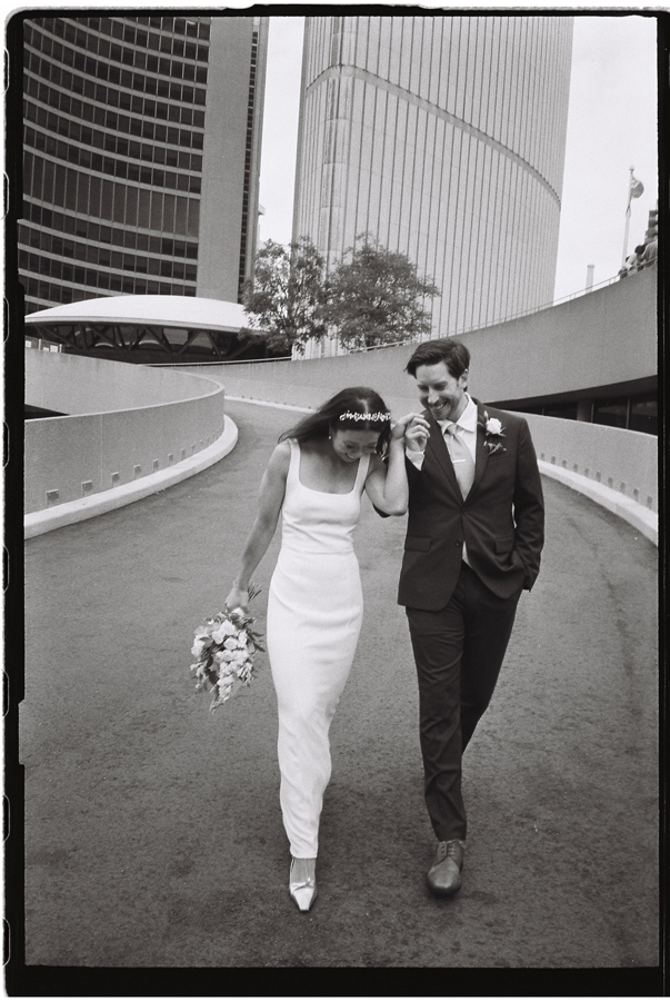 Toronto City Hall wedding photo shot on Film in Black and White